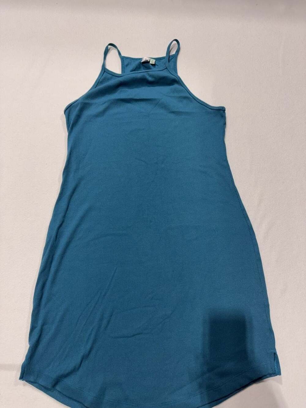 Susina Teal Ribbed Halter High Neck Dress